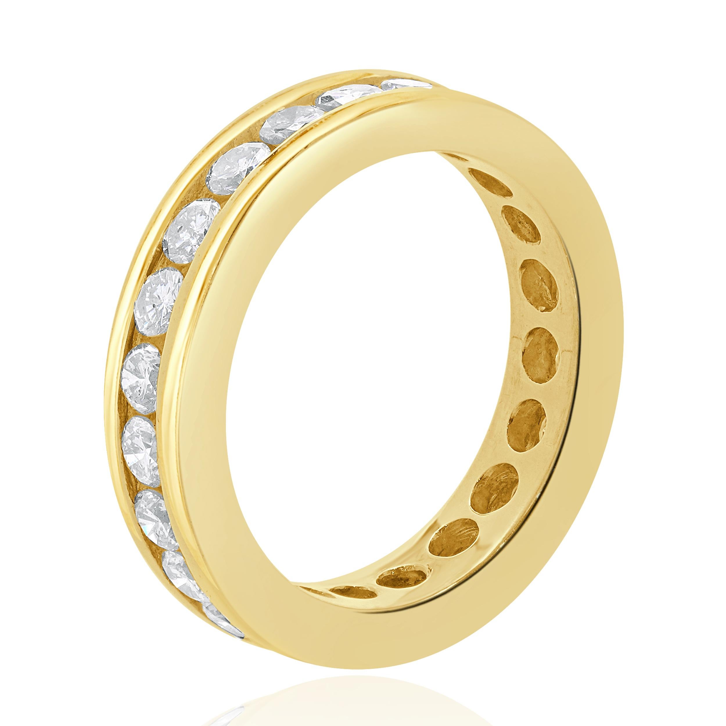 Designer: Custom
Material: 14K yellow gold
Diamonds: 24 round brilliant cut = 1.44cttw
Color: I / J
Clarity: I2-3
Size: 7.75 sizing available 
Dimensions: ring top measures 4.7mm in width
Weight: 6.03 grams

