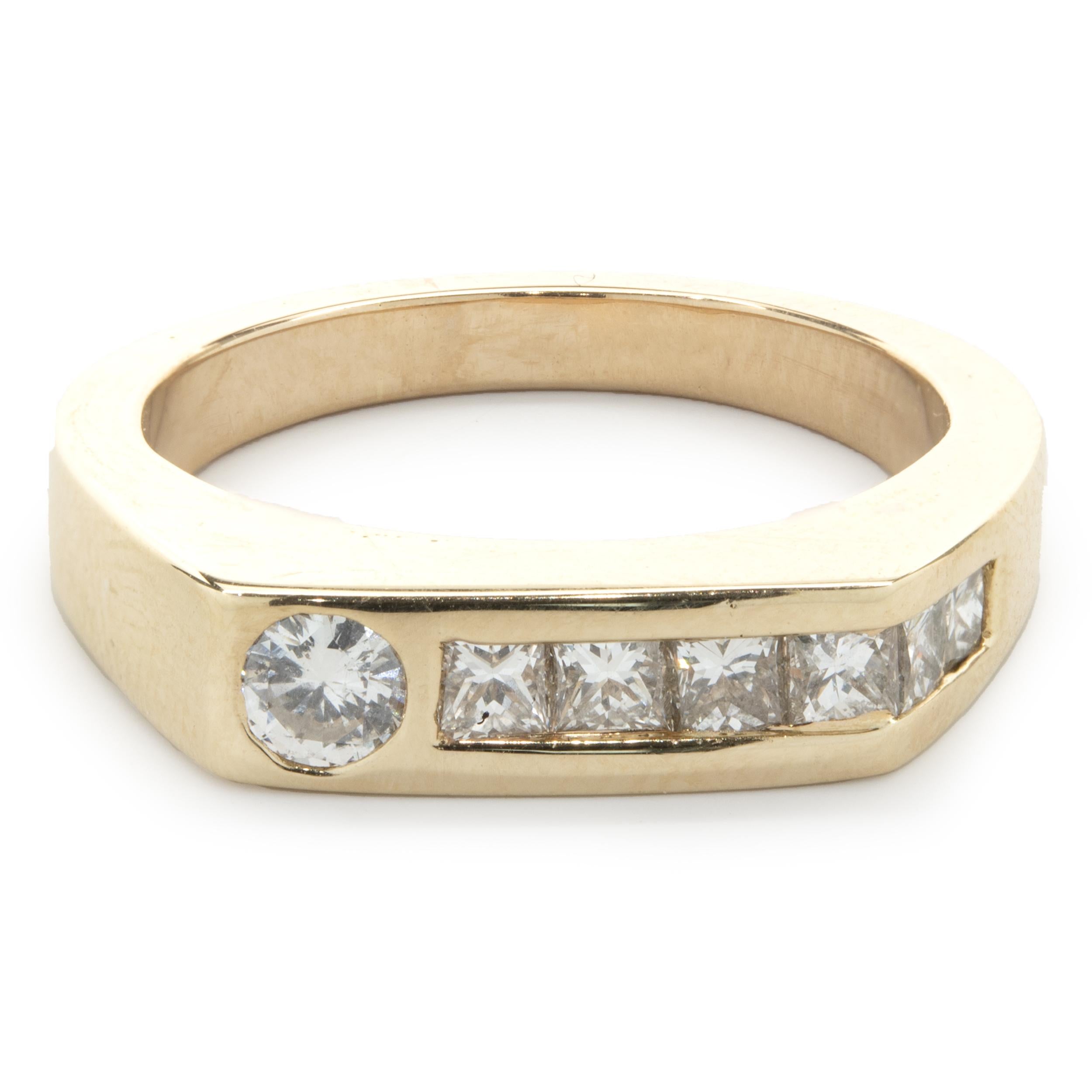 Princess Cut 14 Karat Yellow Gold Channel Set Diamond Gents Ring For Sale