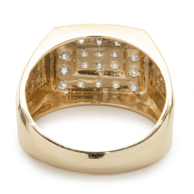 14 Karat Yellow Gold Channel Set Diamond Gents Ring For Sale at 1stDibs