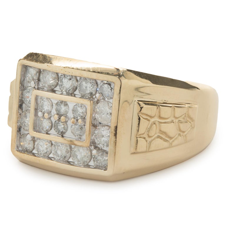 14 Karat Yellow Gold Channel Set Diamond Gents Ring For Sale at 1stDibs