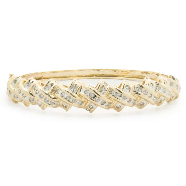 14 Karat White and Yellow Gold Channel Set Diamond Bracelet For Sale at ...