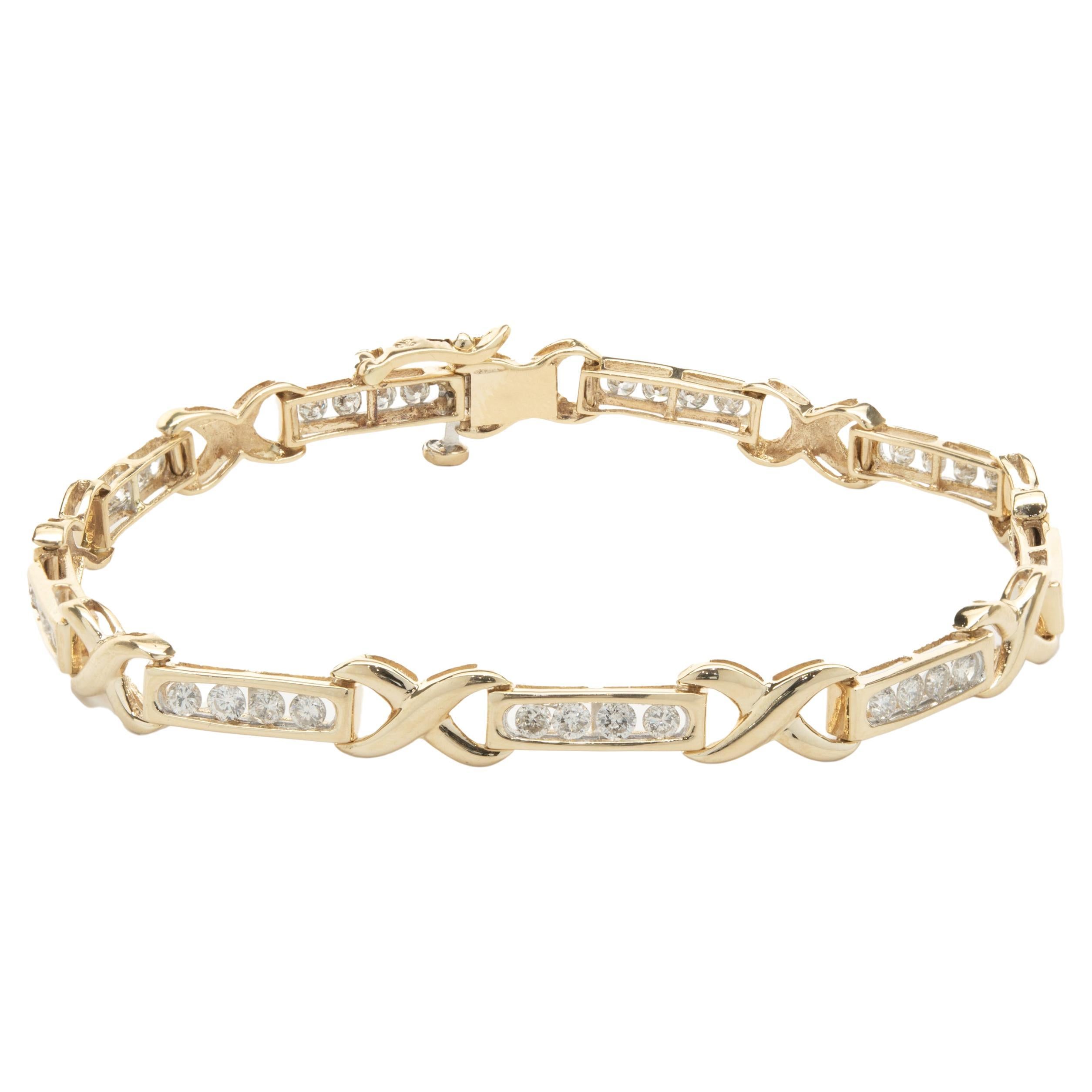 Bracelet tennis en or jaune 14 carats avec diamants en forme de canal et diamants