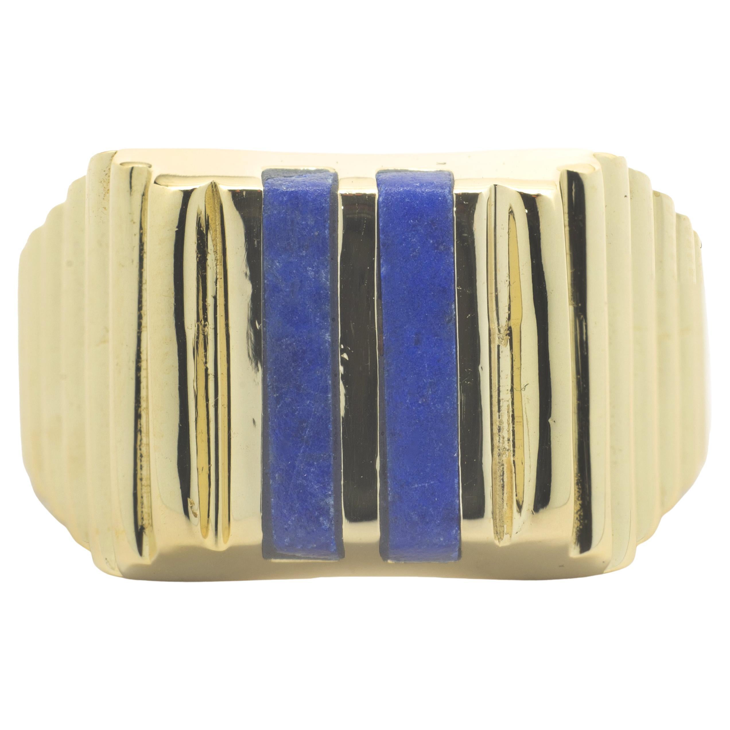 14 Karat Yellow Gold Channel Set Lapis Ring For Sale