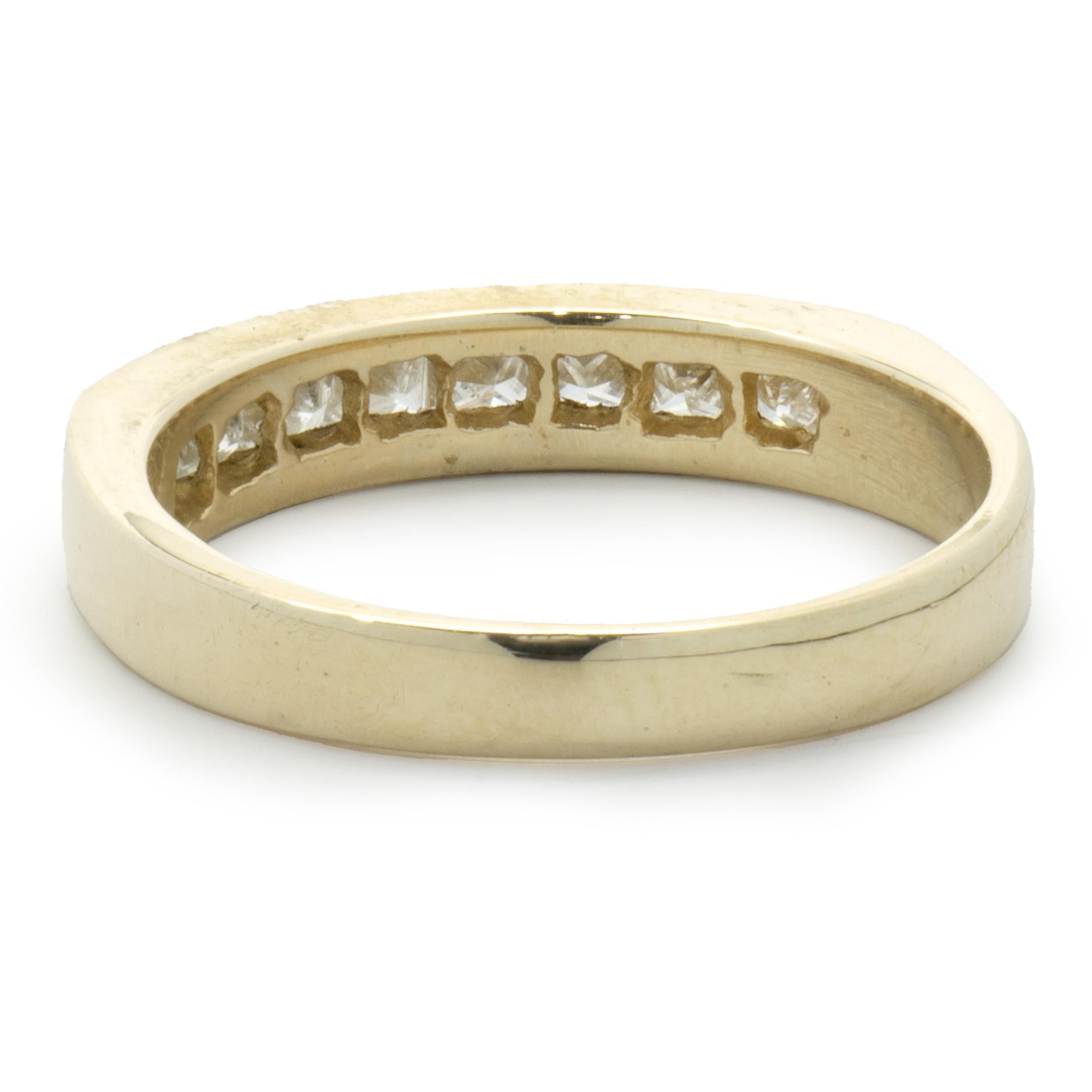 14 Karat Yellow Gold Channel Set Princess Cut Diamond Band In Excellent Condition For Sale In Scottsdale, AZ