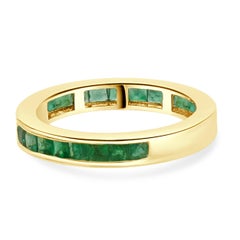 14 Karat Yellow Gold Channel Set Princess Cut Emerald Band Ring
