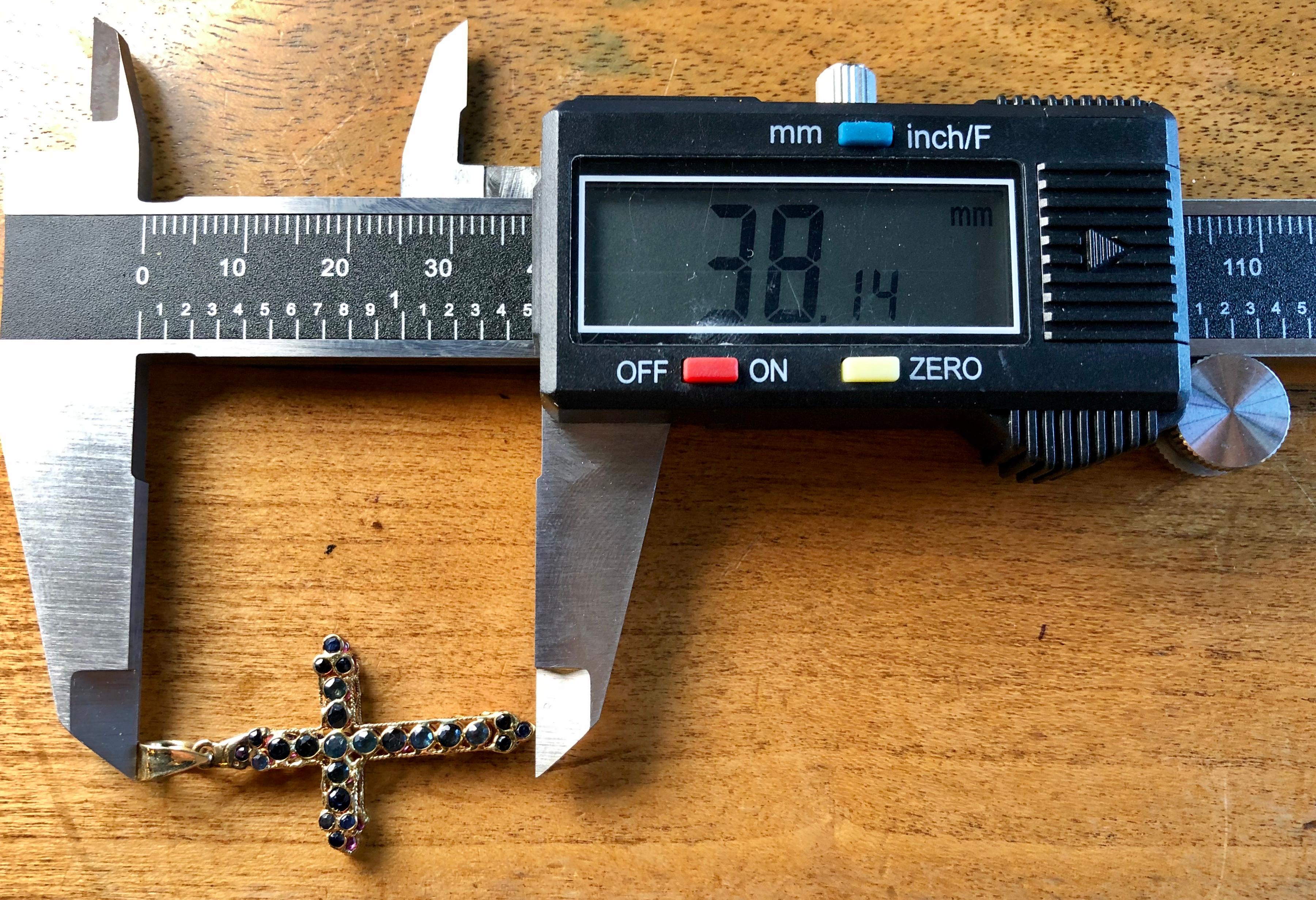 Modern 14 Karat Yellow Gold Charm Cross Pendant with Rubies and Sapphires Reversible