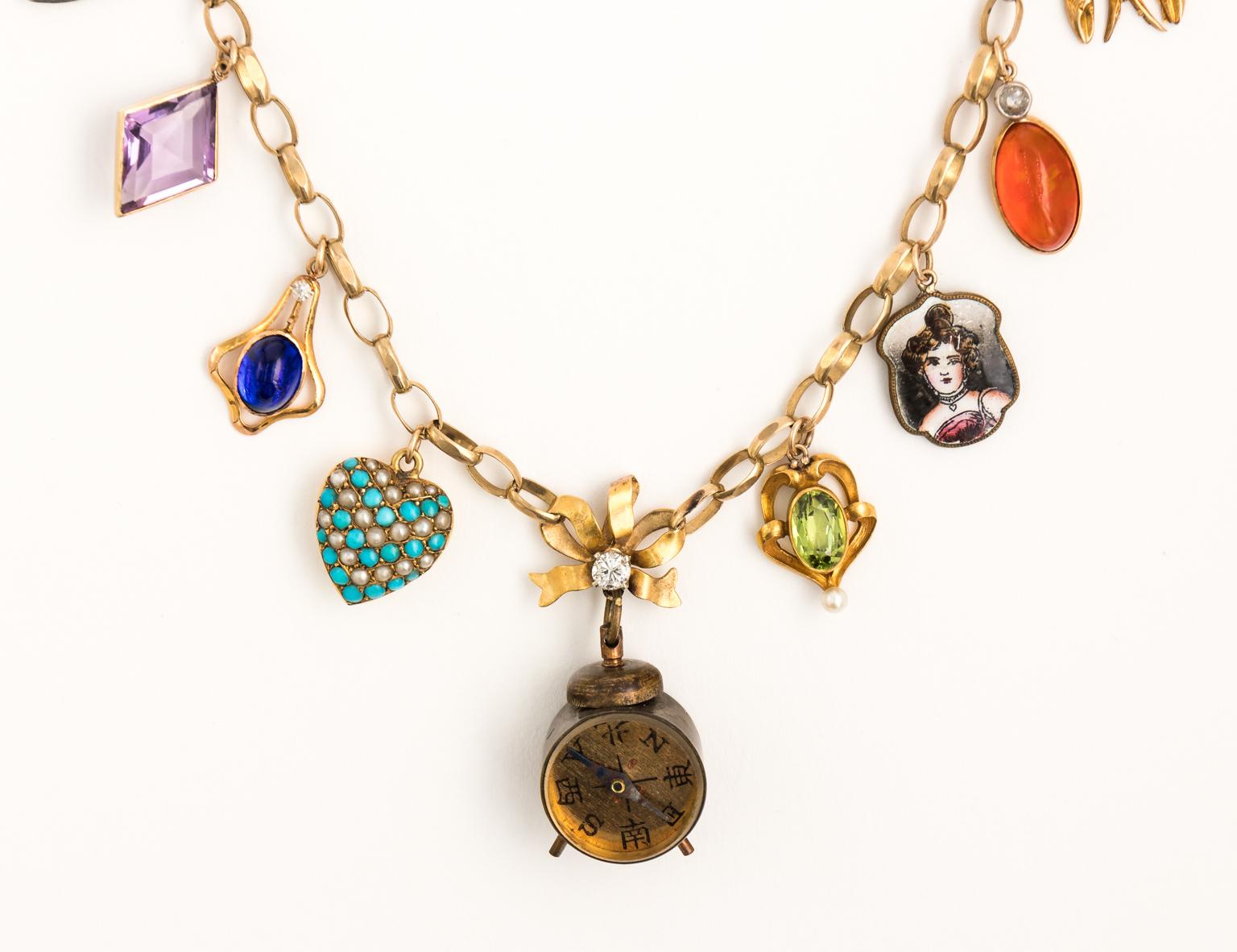 14 Karat Yellow Gold Charm Necklace For Sale 3