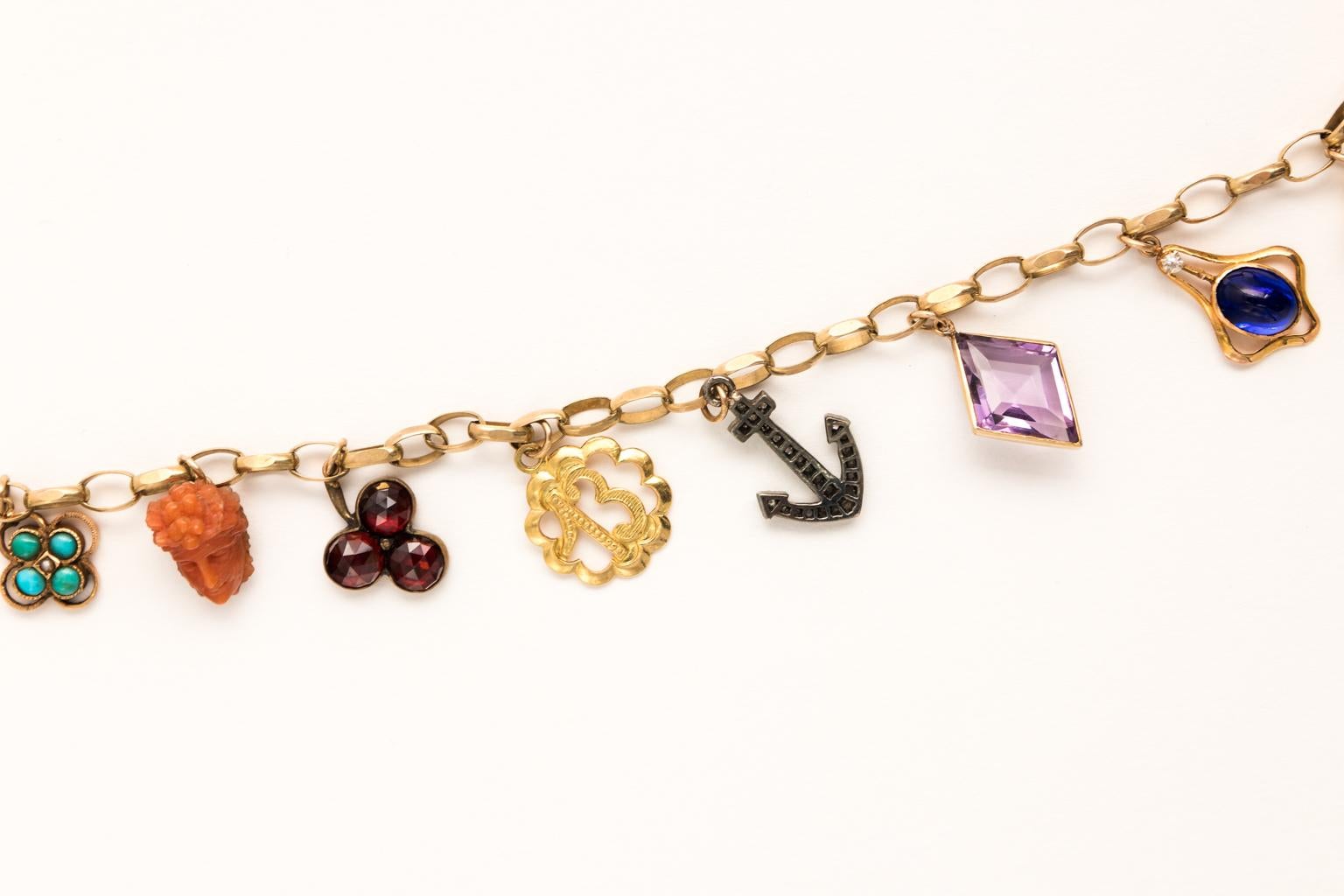 14 Karat Yellow Gold Charm Necklace For Sale 4