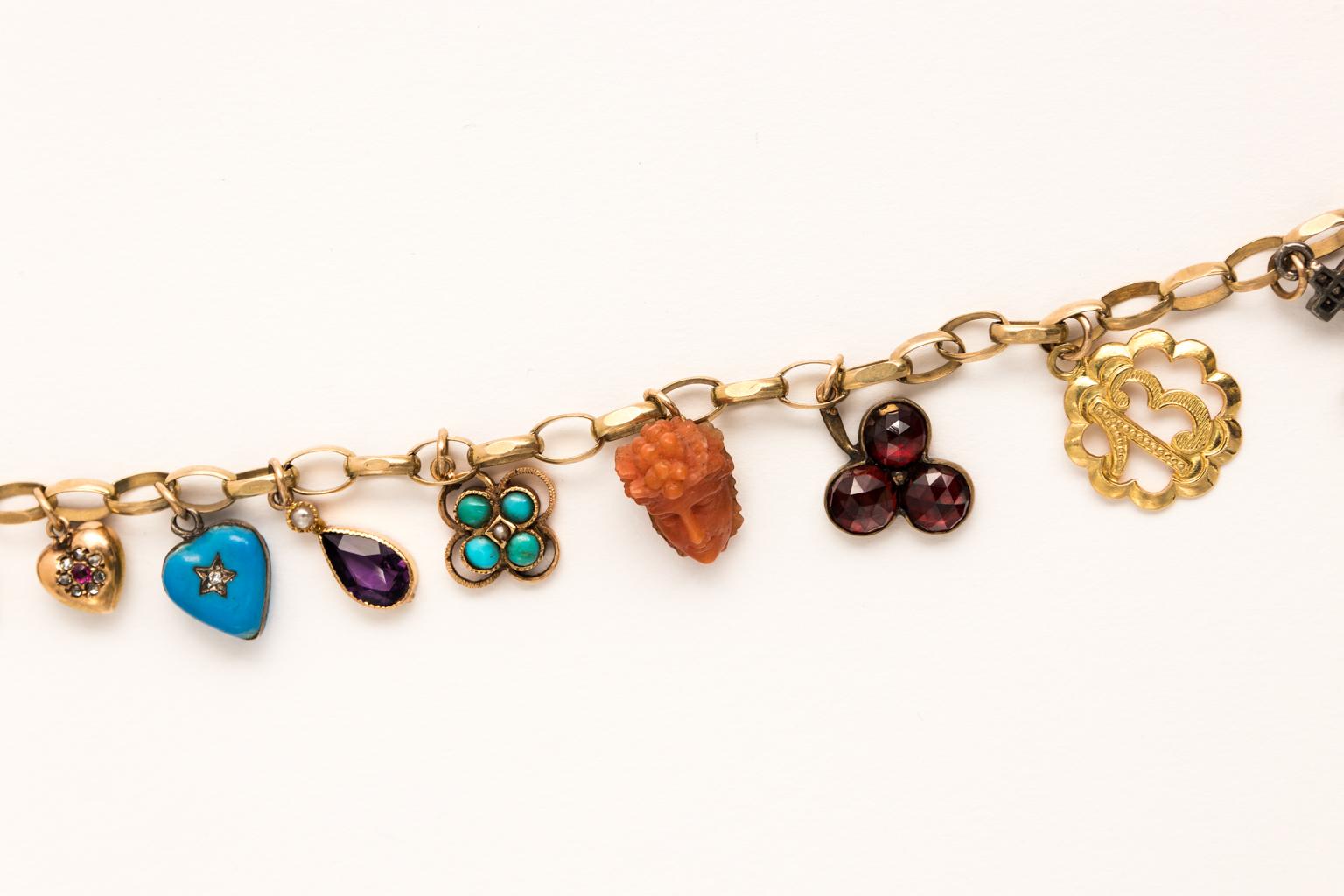 14 Karat Yellow Gold Charm Necklace For Sale 5