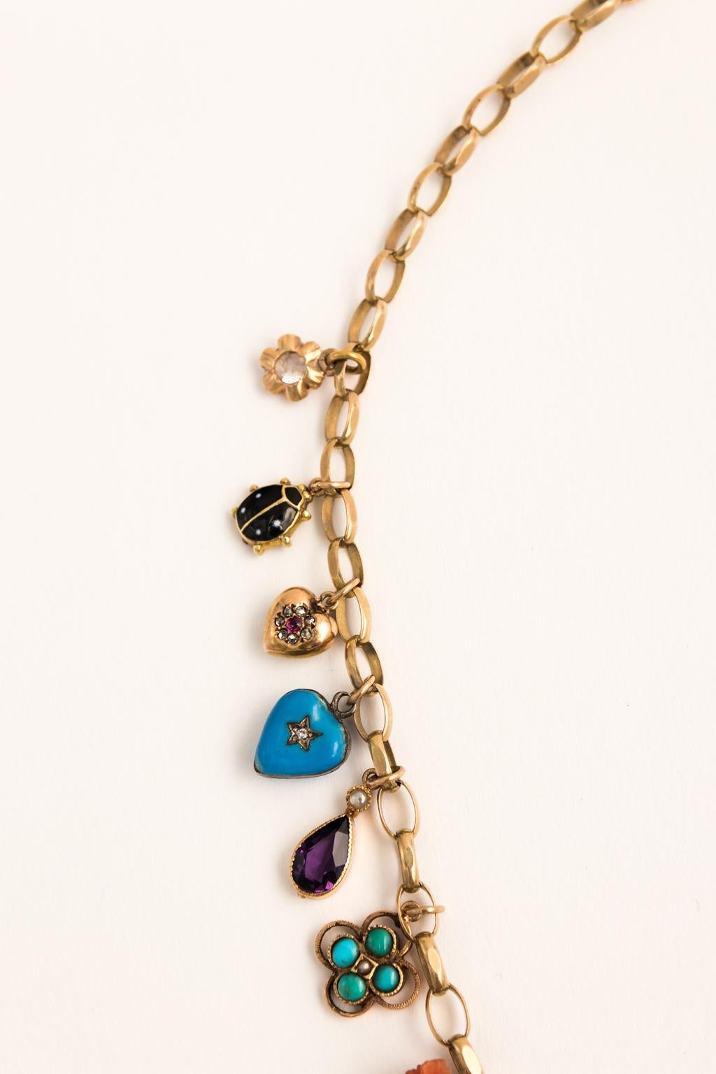 14 Karat Yellow Gold Charm Necklace For Sale 6
