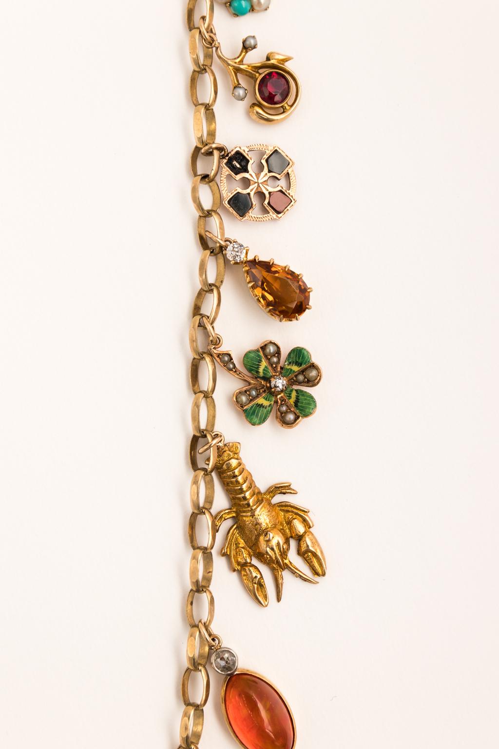 14 Karat Yellow Gold Charm Necklace For Sale 8