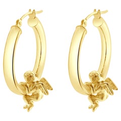 14 Karat Yellow Gold Cherub Hoop Earrings