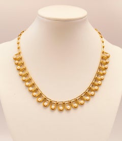 14 Karat Yellow Gold Choker Link Necklace with Cultivated Akoya Pearls