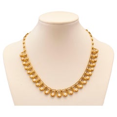 Vintage 14 Karat Yellow Gold Choker Link Necklace with Cultivated Akoya Pearls 