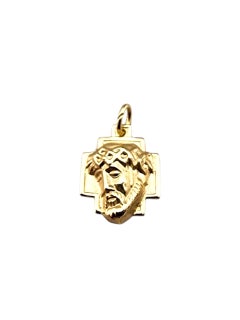 Charm a forma di croce con testa di Cristo in oro giallo 14 carati #22799