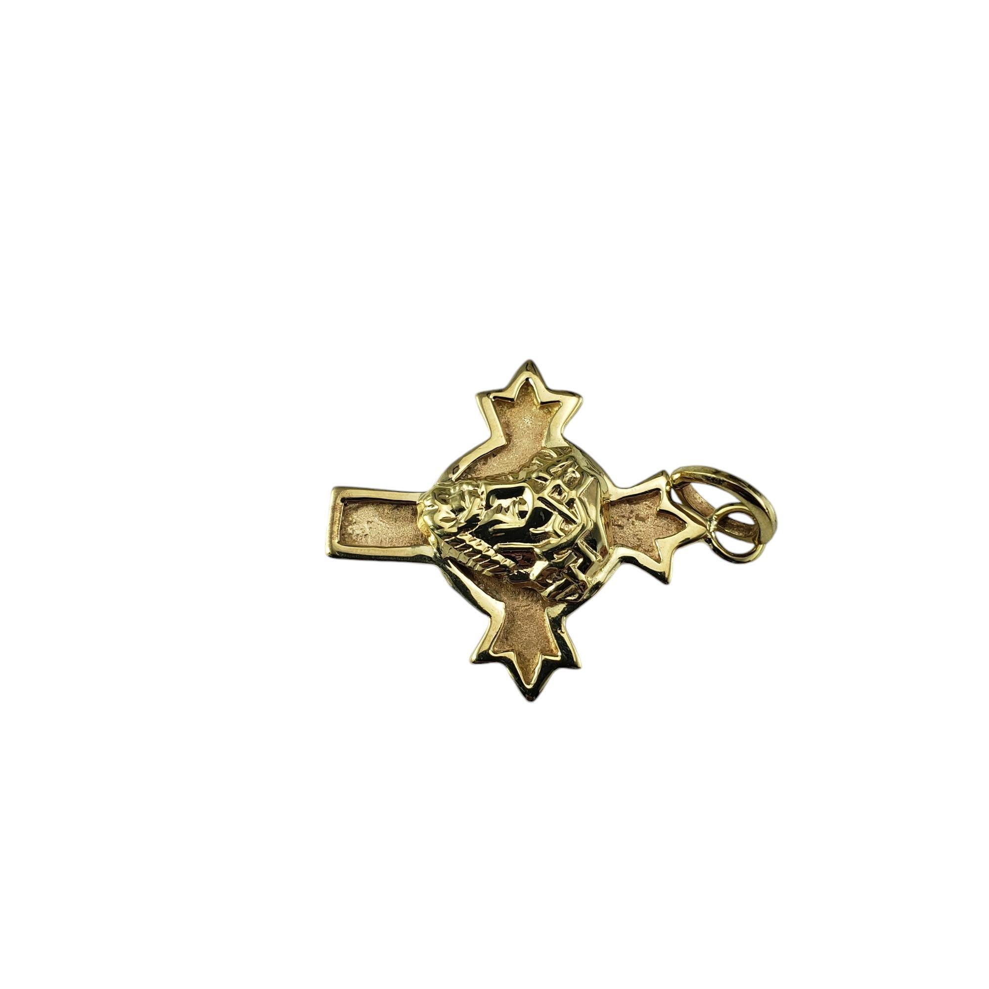 14 Karat Yellow Gold Christ Head Cross Pendant #19131 In Good Condition For Sale In Washington Depot, CT