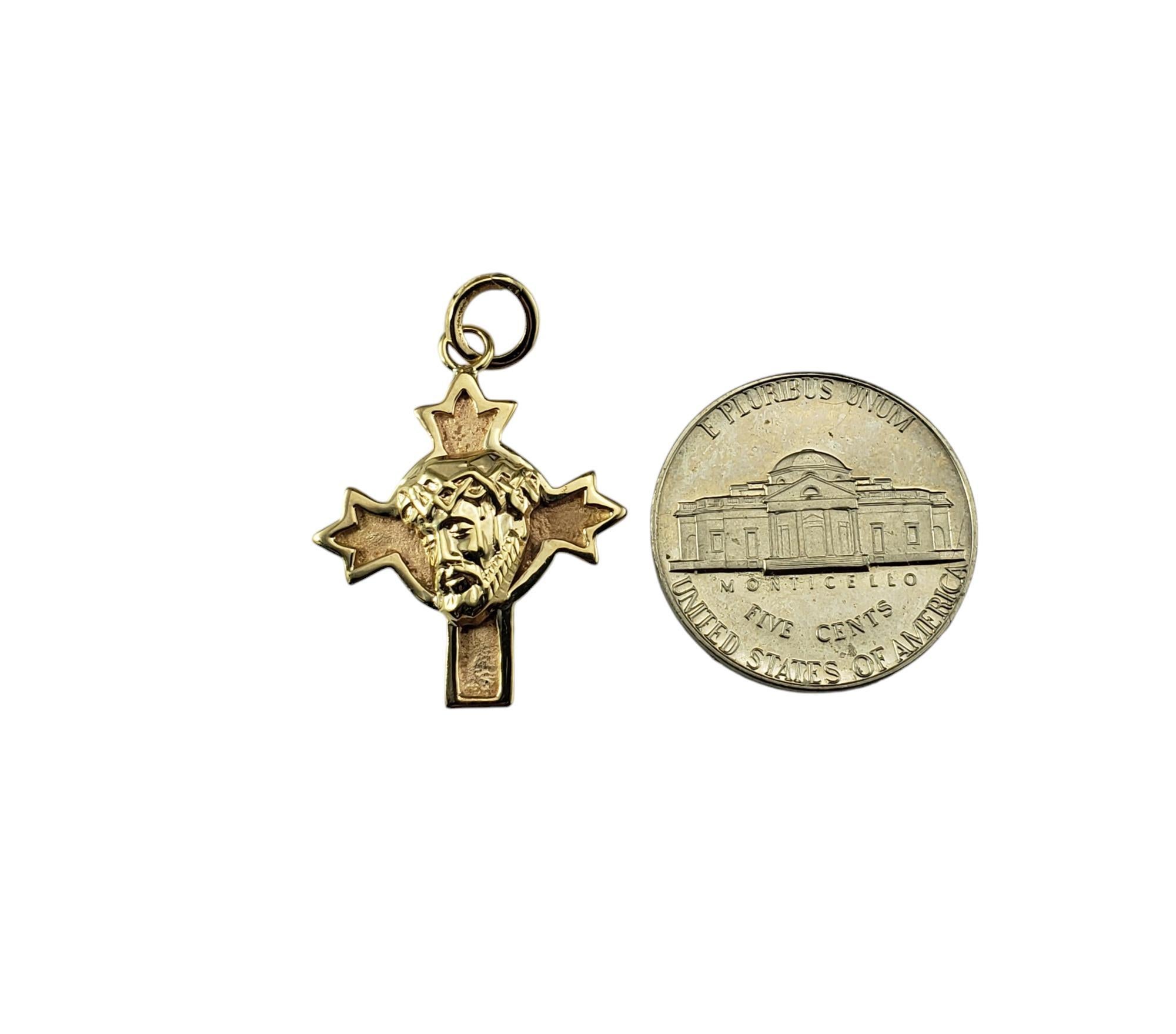 14 Karat Yellow Gold Christ Head Cross Pendant #19131 For Sale 1