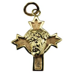 14 Karat Yellow Gold Christ Head Cross Pendant #19131