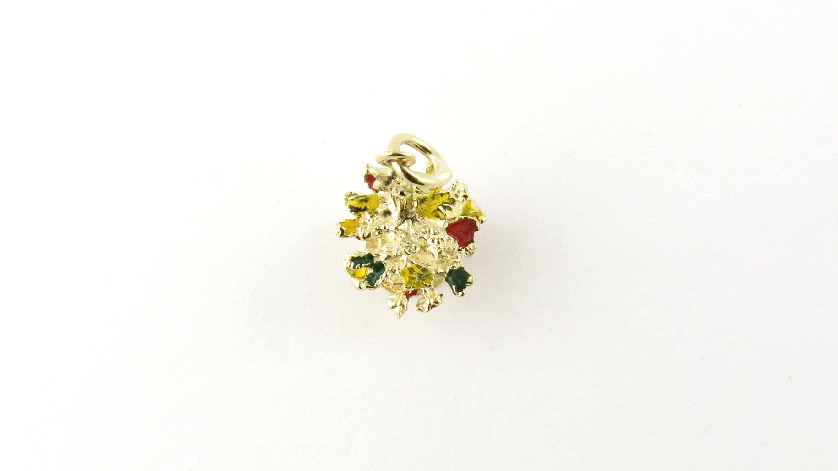 Vintage 14 Karat Yellow Gold Christmas Tree Charm. Get in the holiday spirit! This lovely 3D charm features a miniature Christmas tree accented with multicolored 
