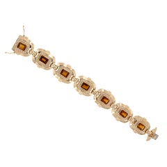 14 Karat Yellow Gold Chunky 12.28 Ctw Madeira Citrine 1.50 Ctw Diamond Bracelet