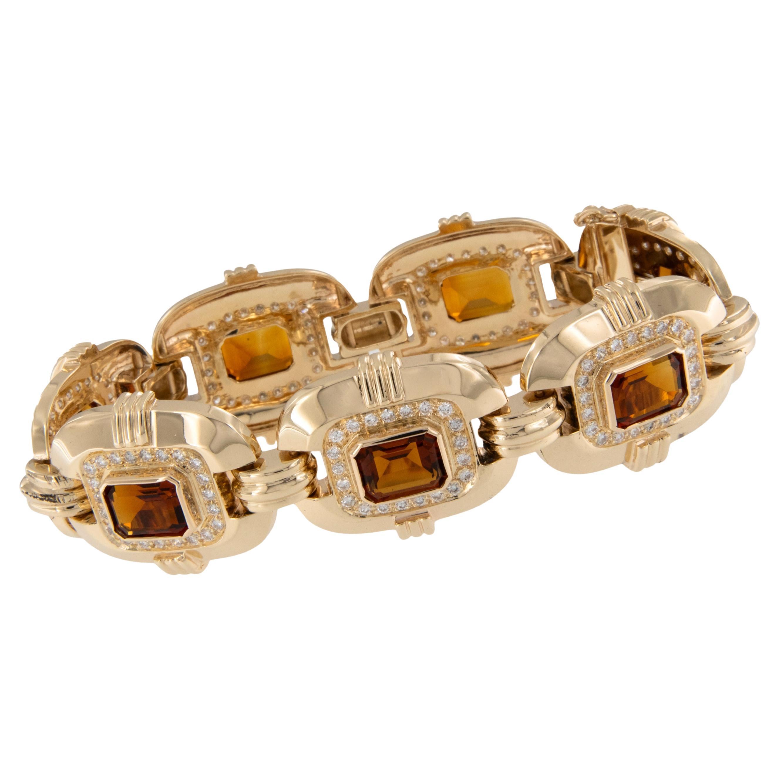 14 Karat Gelbgold Chunky 12,28 Ctw Madeira Citrin 1,50 Ctw Diamant-Armband