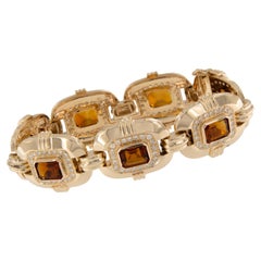 14 Karat Gelbgold Chunky 12,28 Ctw Madeira Citrin 1,50 Ctw Diamant-Armband