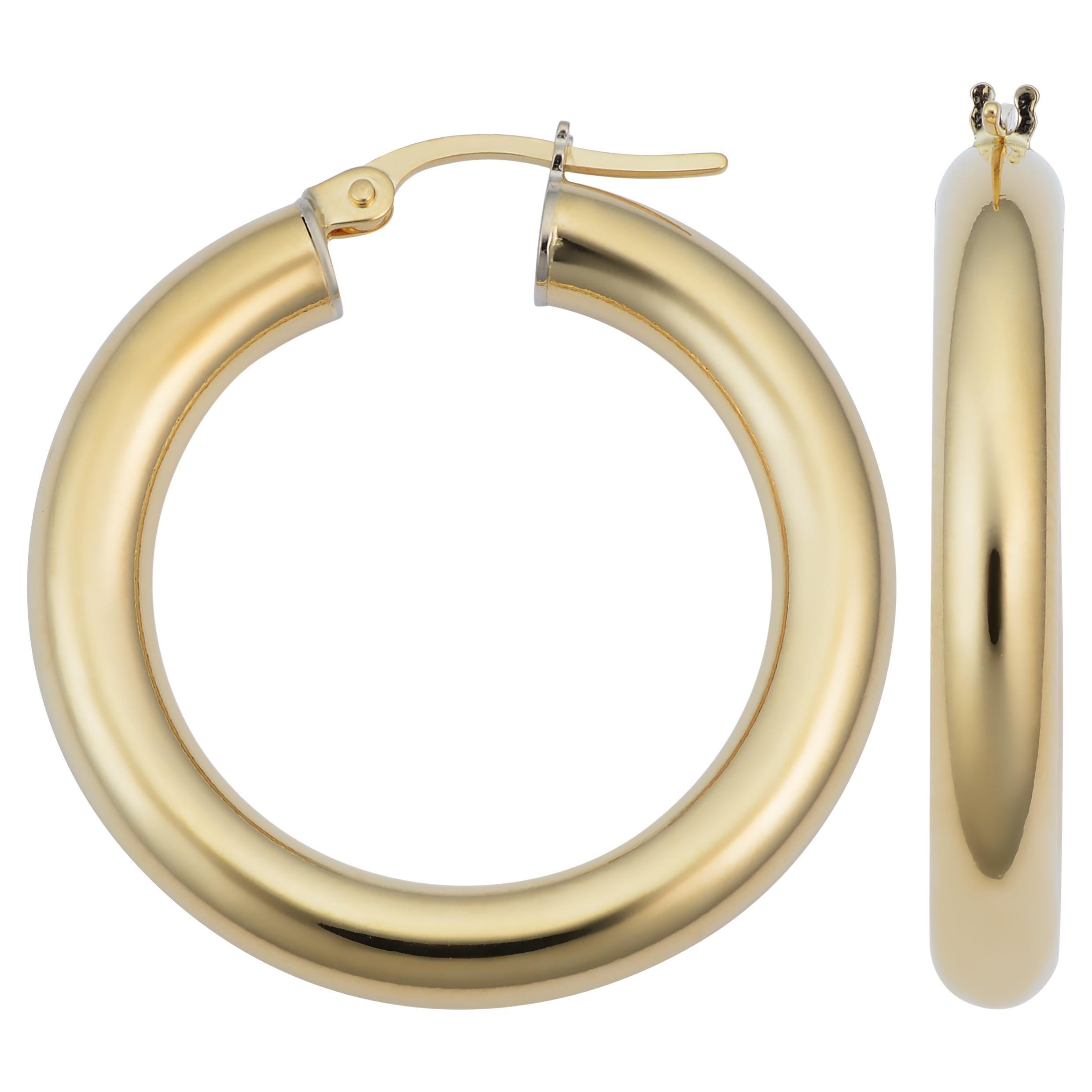 14 Karat Yellow Gold Chunky Light-Weight Hollow Hoop Earrings For Sale
