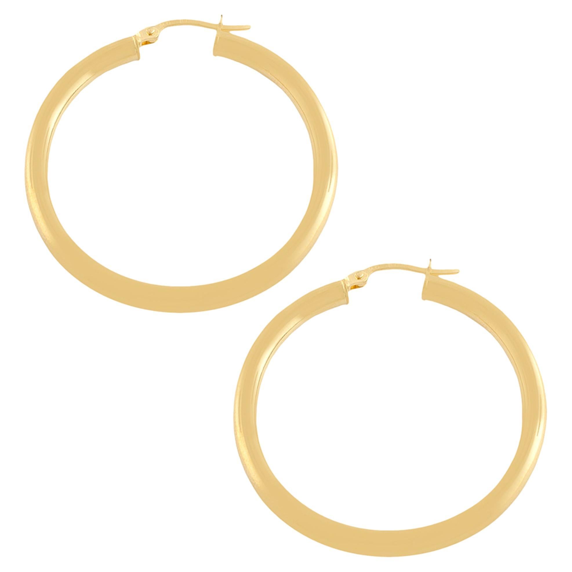 14 Karat Yellow Gold Chunky Light-Weight Hollow Hoop Earrings