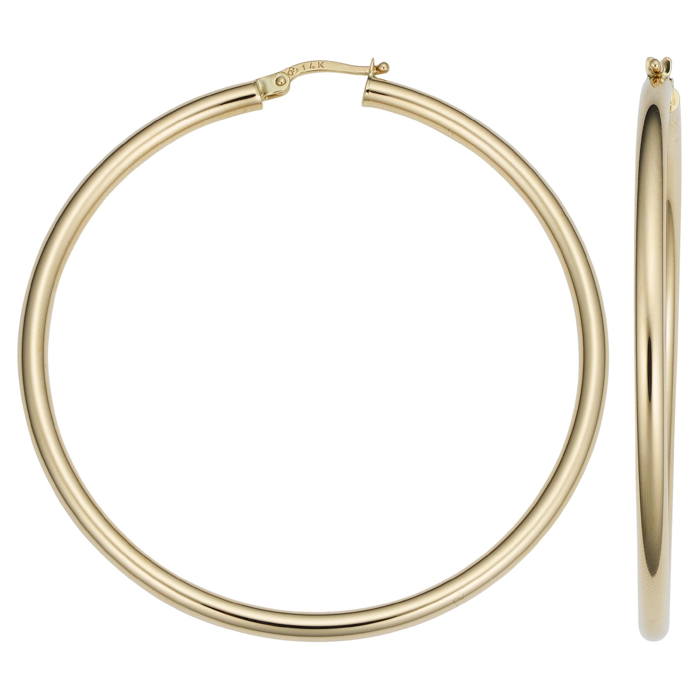 14 Karat Yellow Gold Chunky Light-Weight Hollow Hoop Earrings Diameter For Sale
