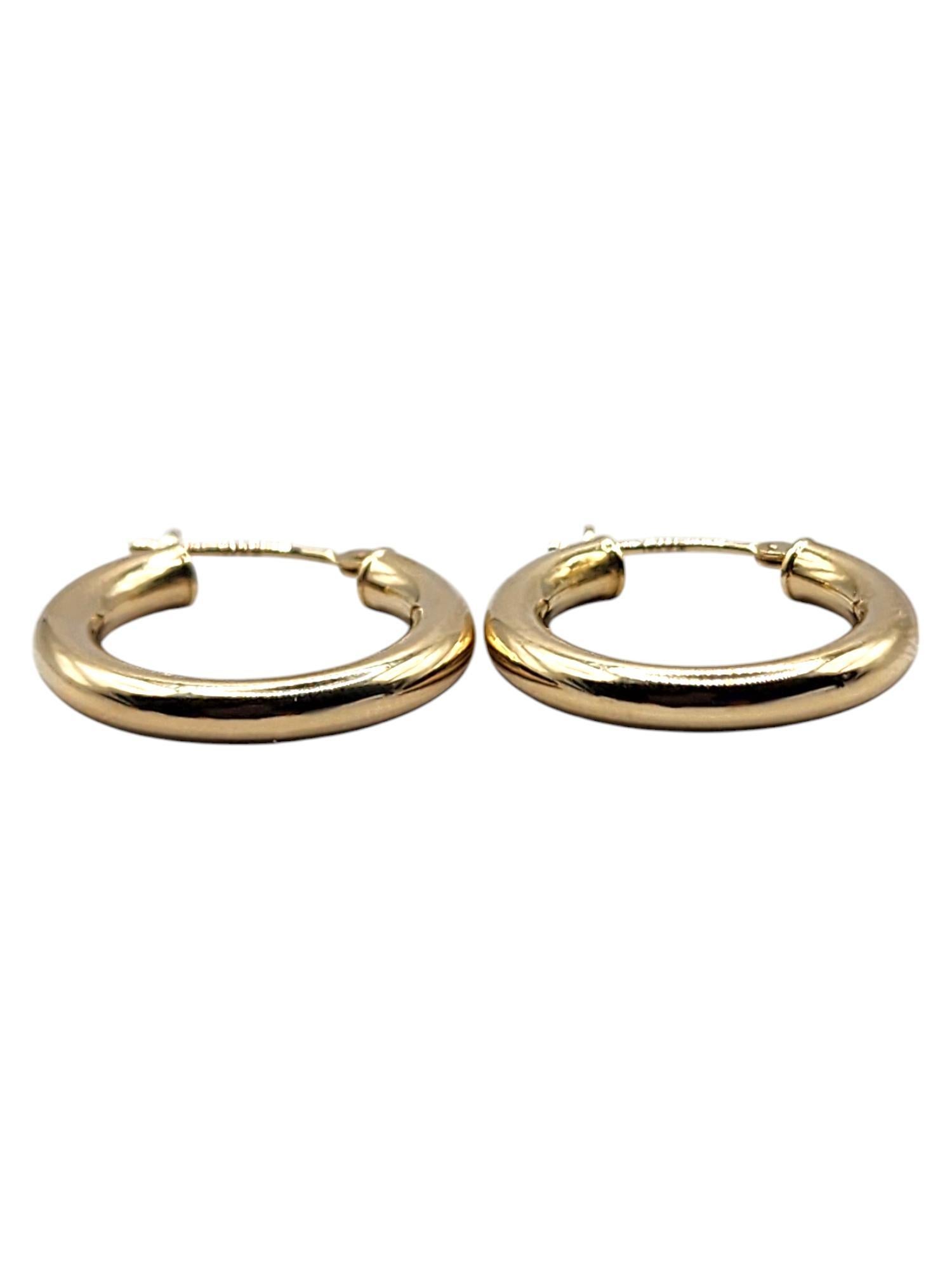 14 Karat Yellow Gold Circle Hoop Earrings

These classic circle hoops were crafted form 14K yellow gold and will look gorgeous on you!

Size: 20.44mm X 19.71mm X 3.18mm

Weight: 1.27 g/ 0.83 dwt

Hallmark: IO 14K

Very good condition, professionally
