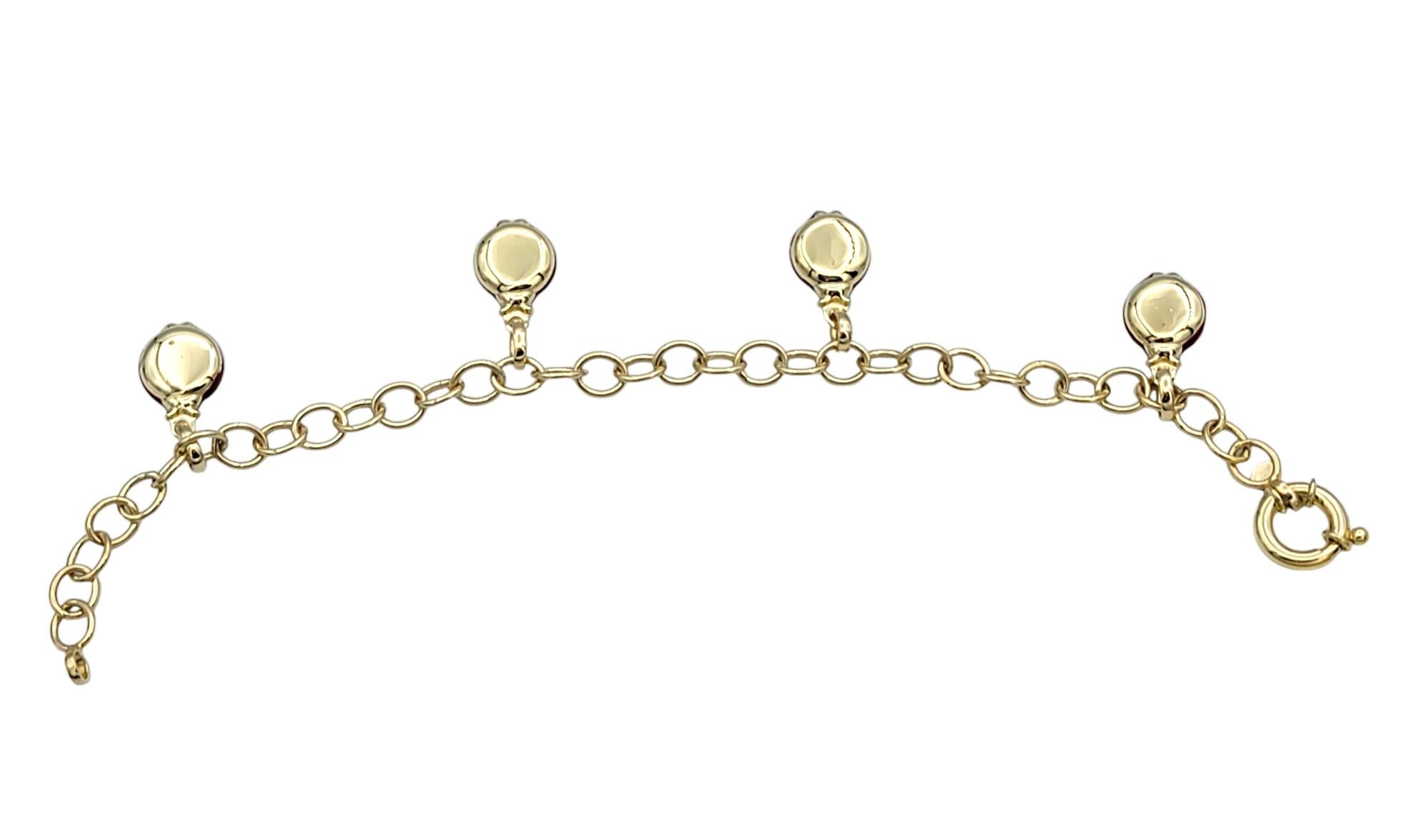 14 Karat Yellow Gold Circle Link Bracelet with Dangling Ladybug Charms In Good Condition For Sale In Scottsdale, AZ