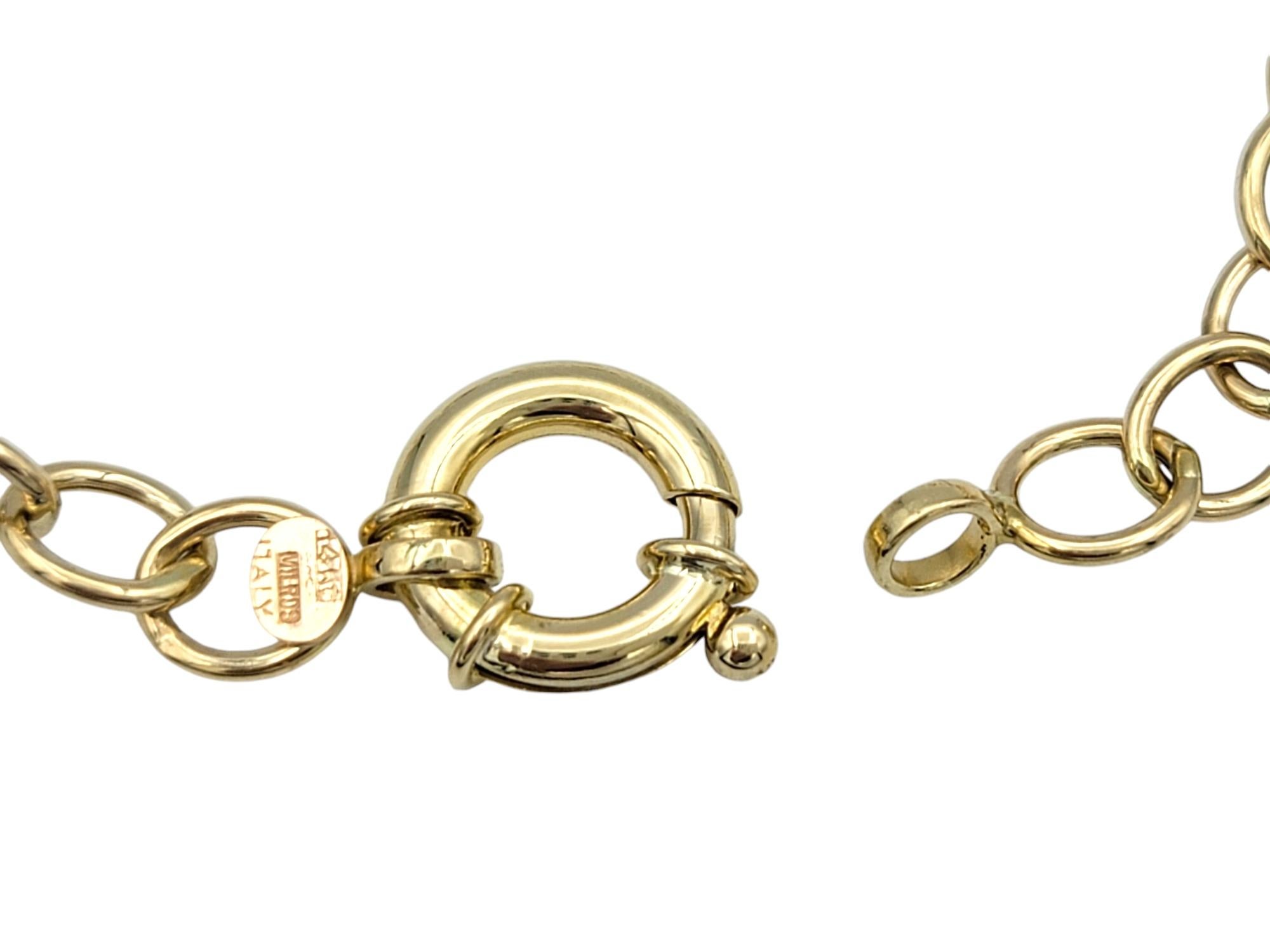 14 Karat Yellow Gold Circle Link Bracelet with Dangling Ladybug Charms For Sale 1