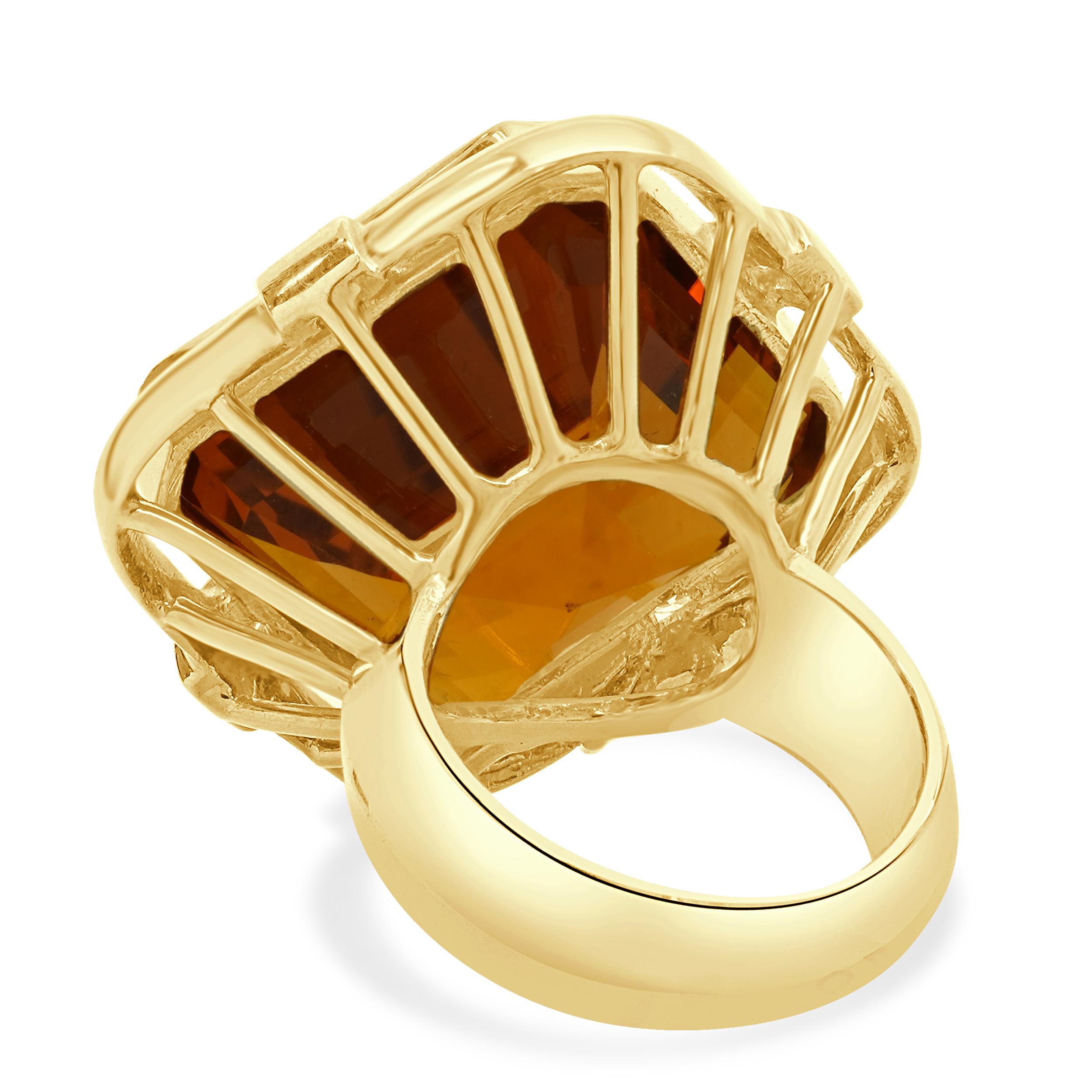 14 Karat Yellow Gold Citrine and Diamond Abstract Ring In Excellent Condition For Sale In Scottsdale, AZ