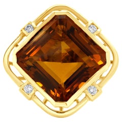 14 Karat Yellow Gold Citrine and Diamond Abstract Ring