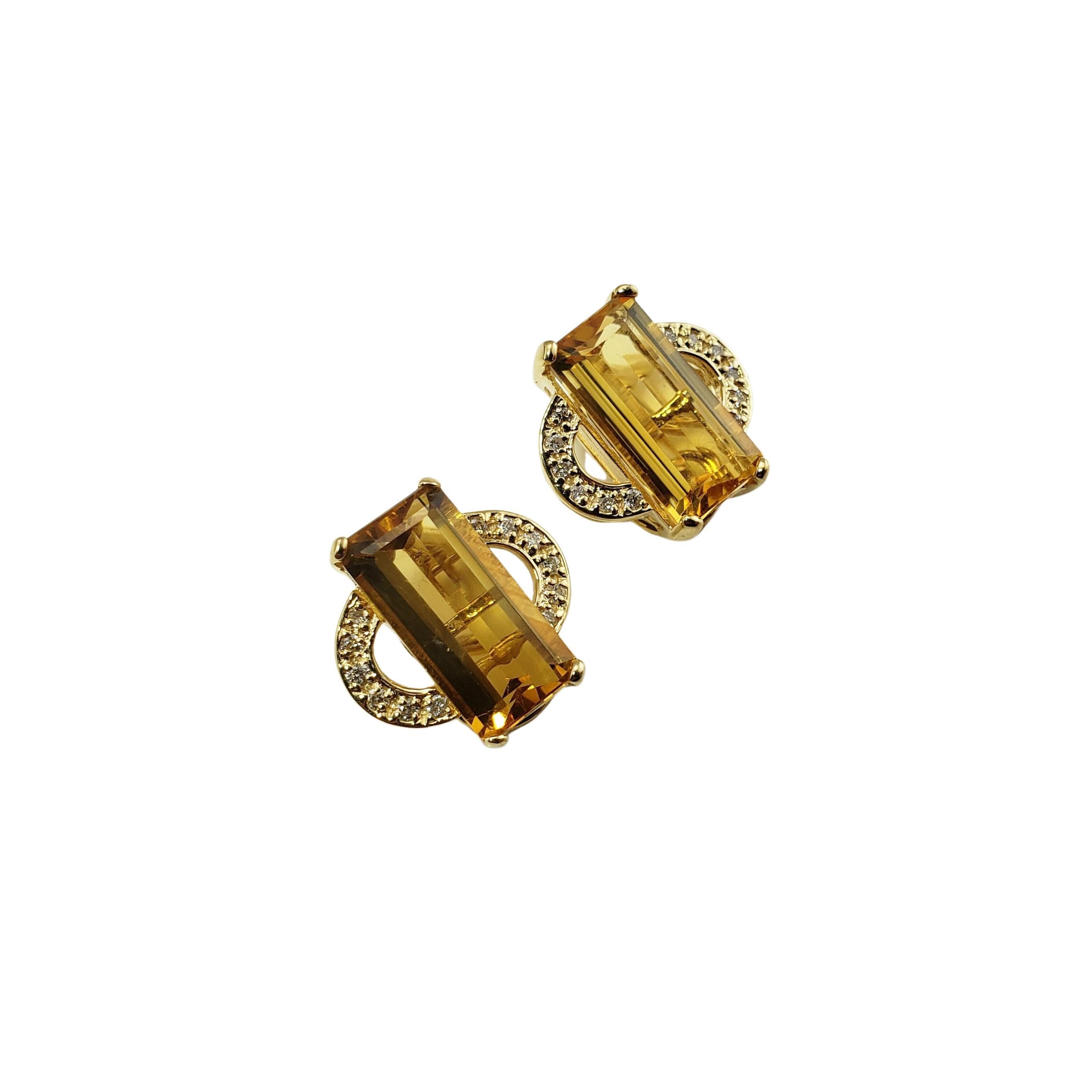 Boucles d'oreilles à clip en or jaune 14 carats avec citrine et diamant #12886 en vente 1