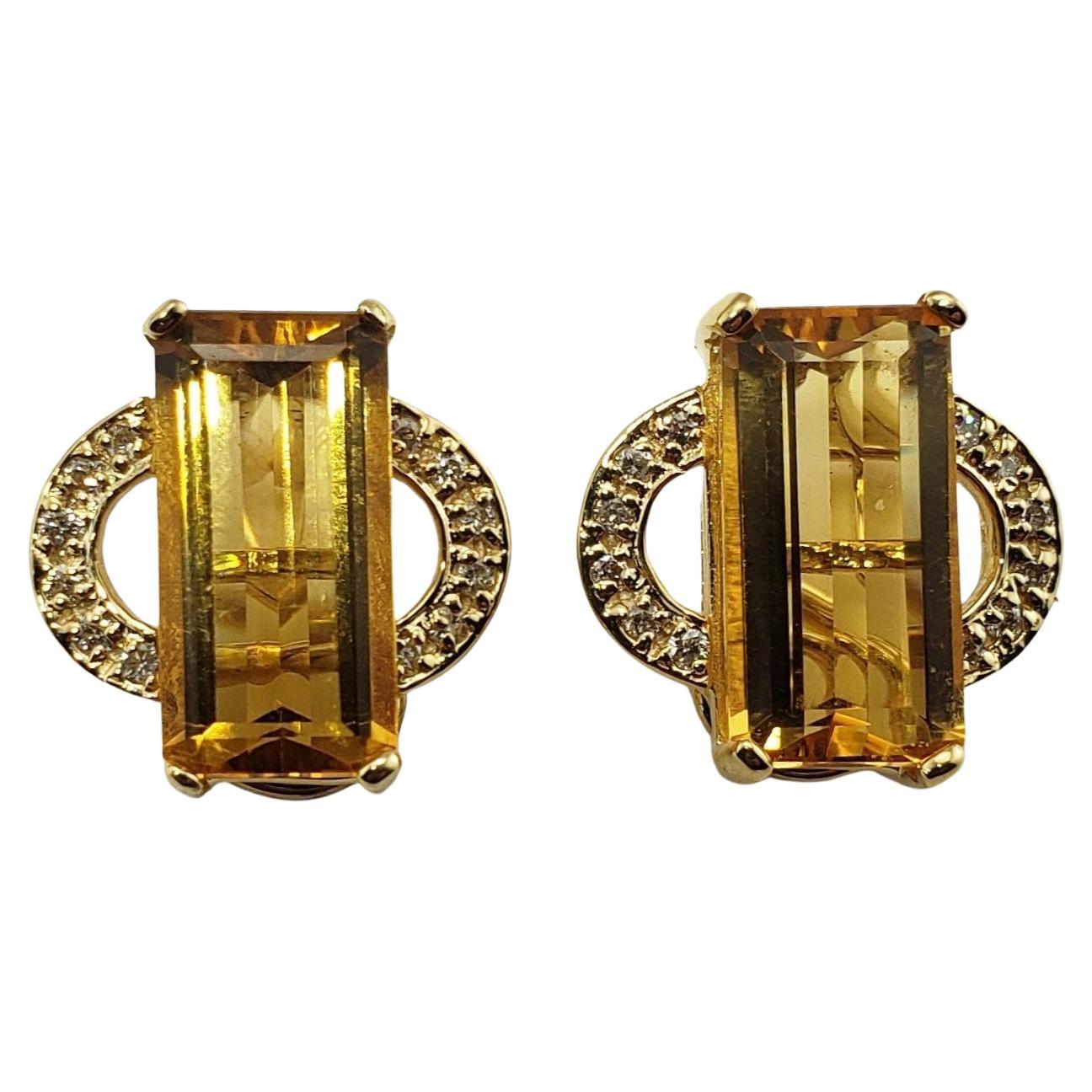 Boucles d'oreilles à clip en or jaune 14 carats avec citrine et diamant #12886