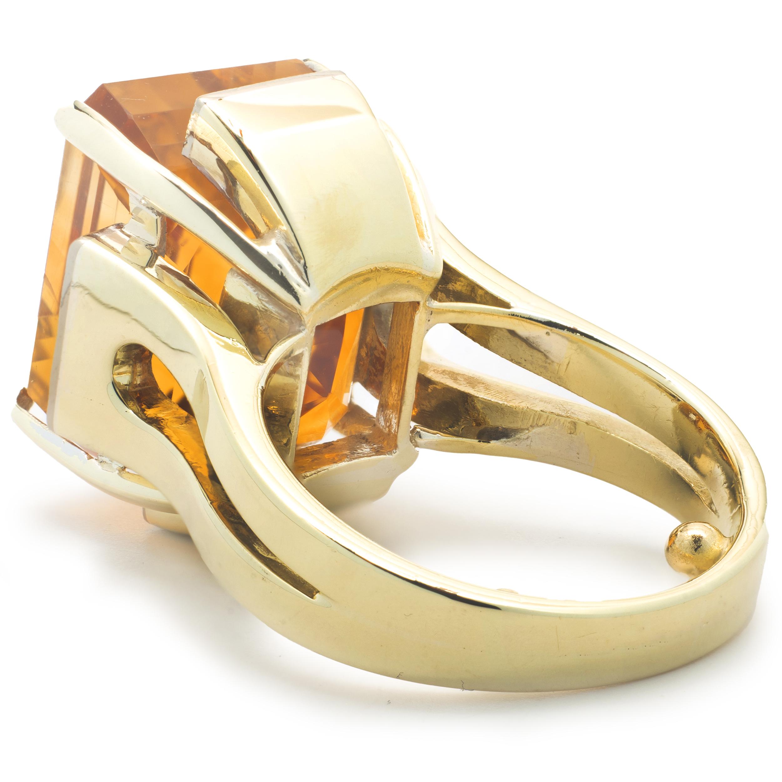 14 Karat Yellow Gold Citrine and Diamond Cocktail Ring In Excellent Condition In Scottsdale, AZ
