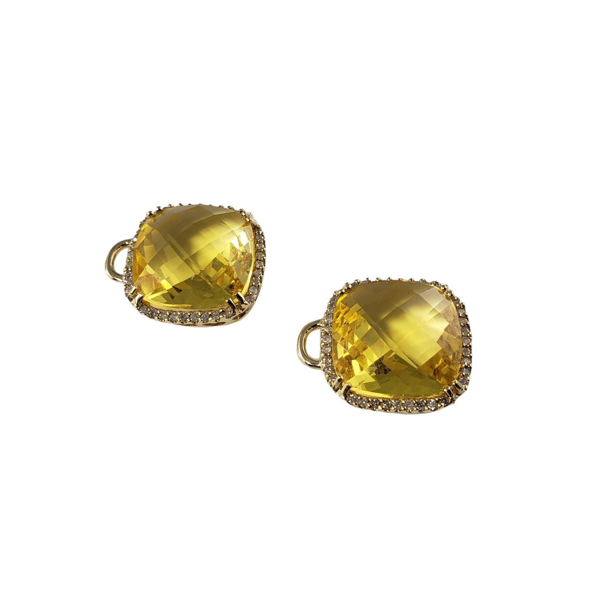 Cushion Cut 14 Karat Yellow Gold Citrine and Diamond Earring Enhancers #13773 For Sale