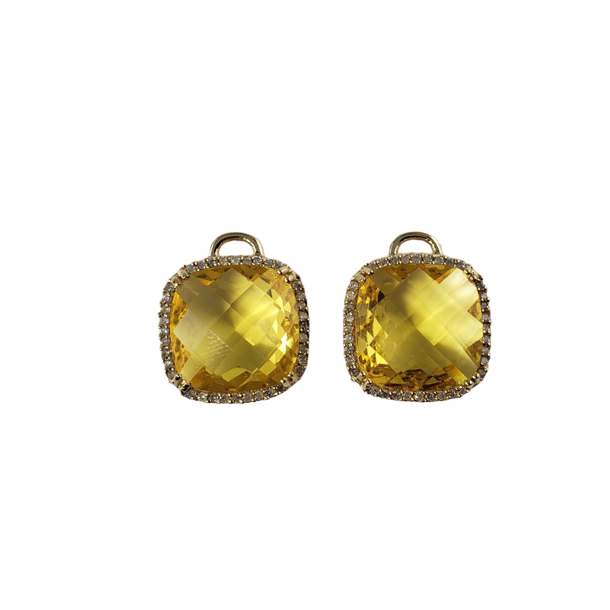 Women's 14 Karat Yellow Gold Citrine and Diamond Earring Enhancers #13773 For Sale