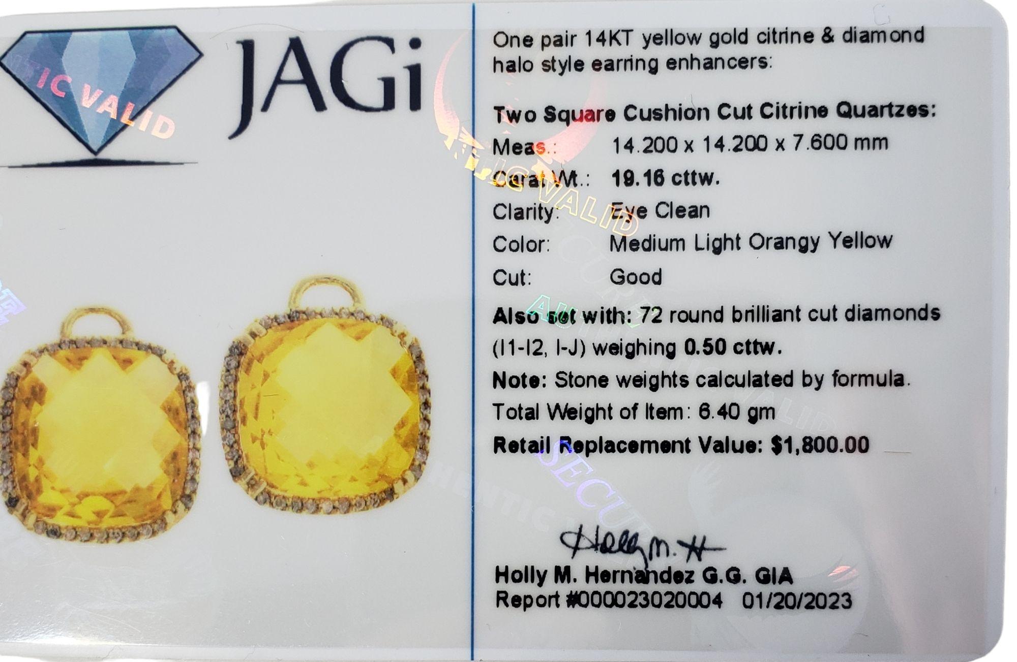 14 Karat Yellow Gold Citrine and Diamond Earring Enhancers #13773 For Sale 1