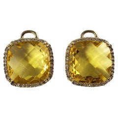 Boucles d'oreilles en or jaune 14 carats, citrines et diamants #13773