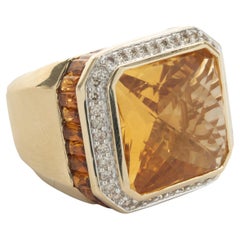 14 Karat Yellow Gold Citrine and Diamond Halo Fashion Ring