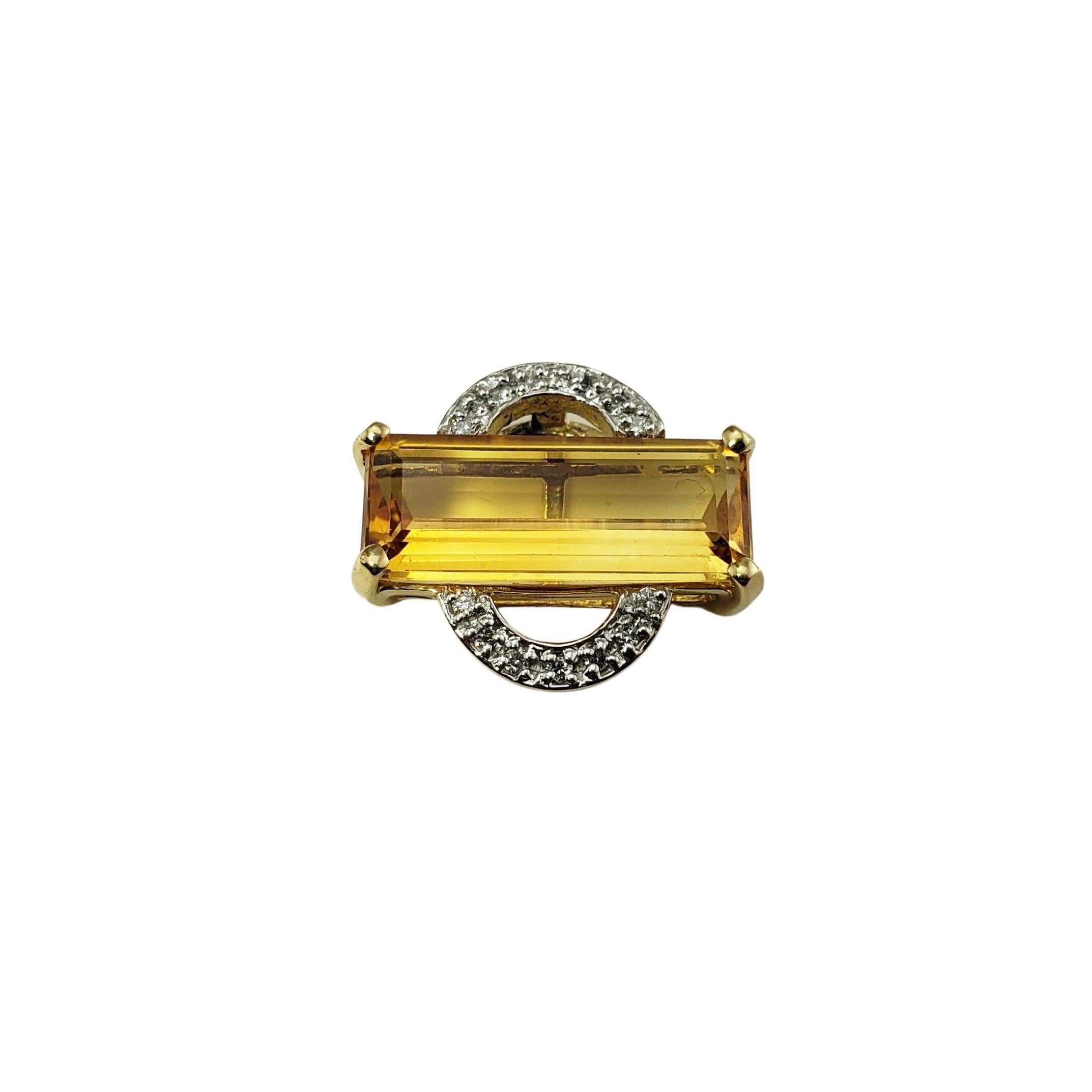 Women's 14 Karat Yellow Gold Citrine and Diamond Pendant For Sale