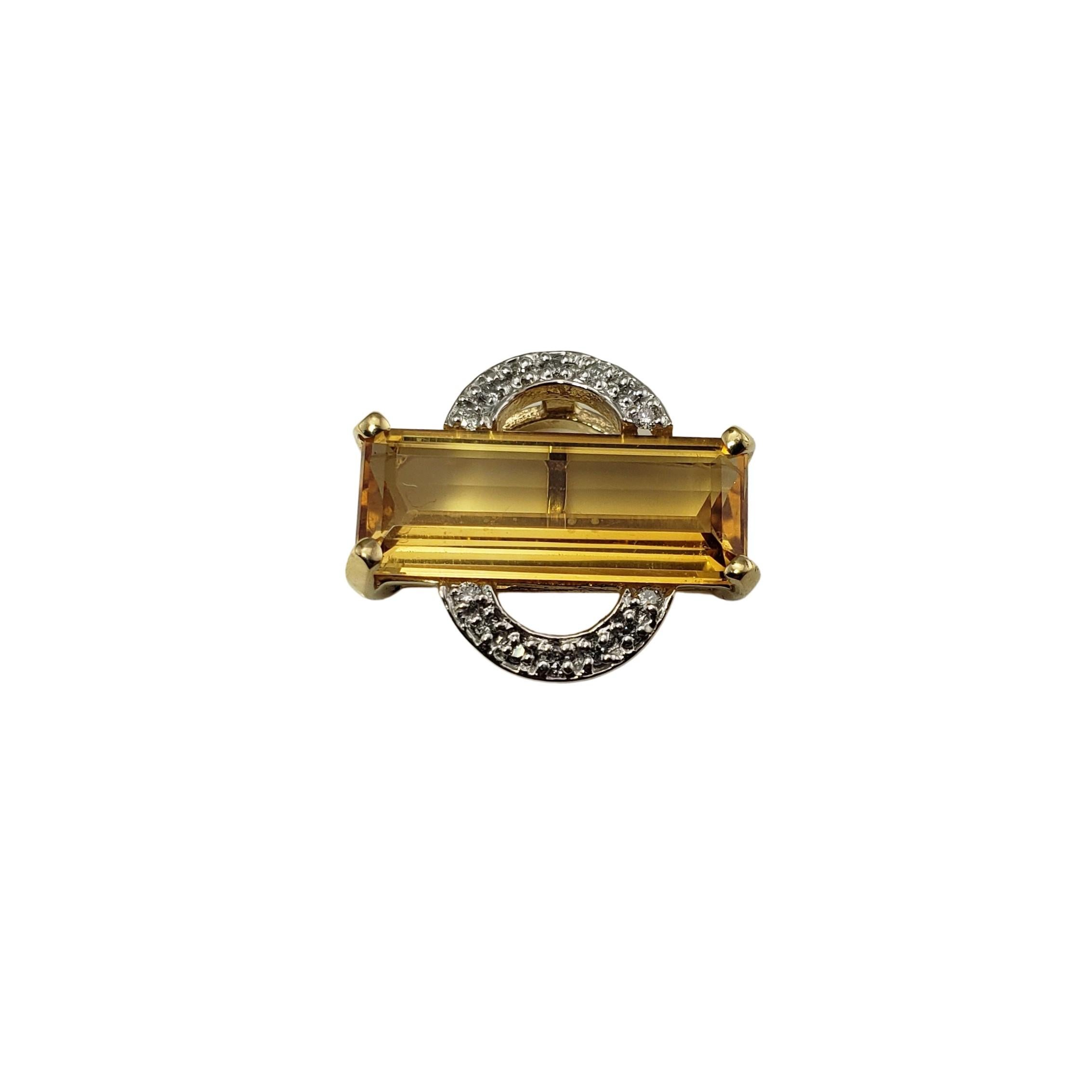14 Karat Yellow Gold Citrine and Diamond Pendant For Sale 1