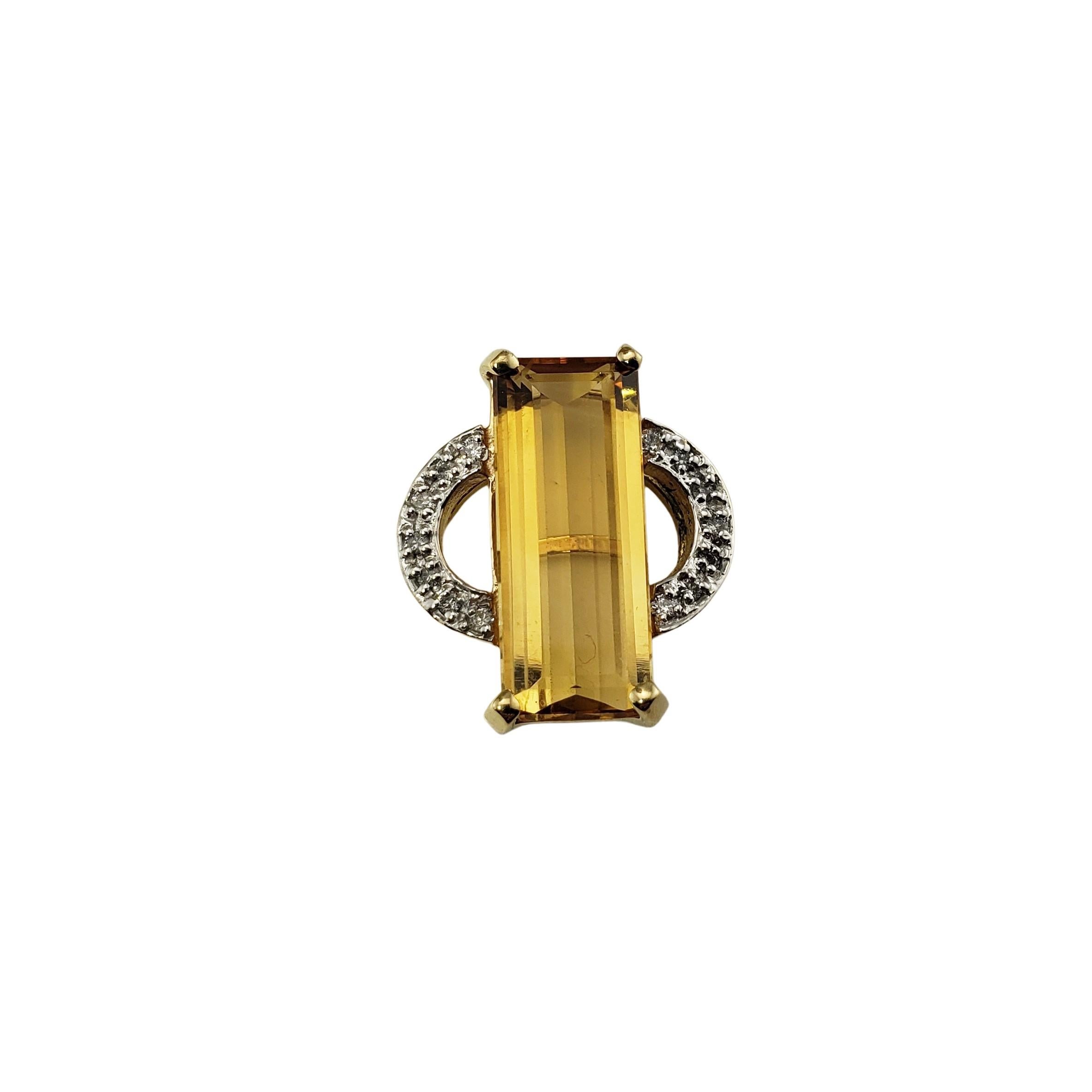 14 Karat Yellow Gold Citrine and Diamond Pendant For Sale 2