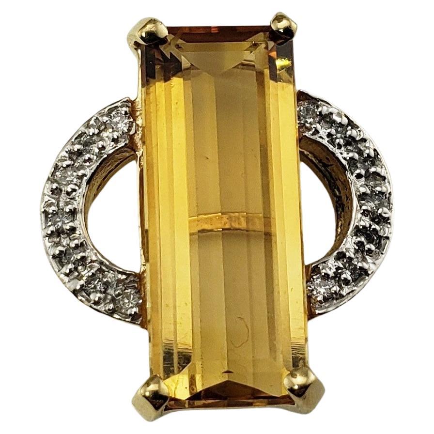 14 Karat Yellow Gold Citrine and Diamond Pendant For Sale