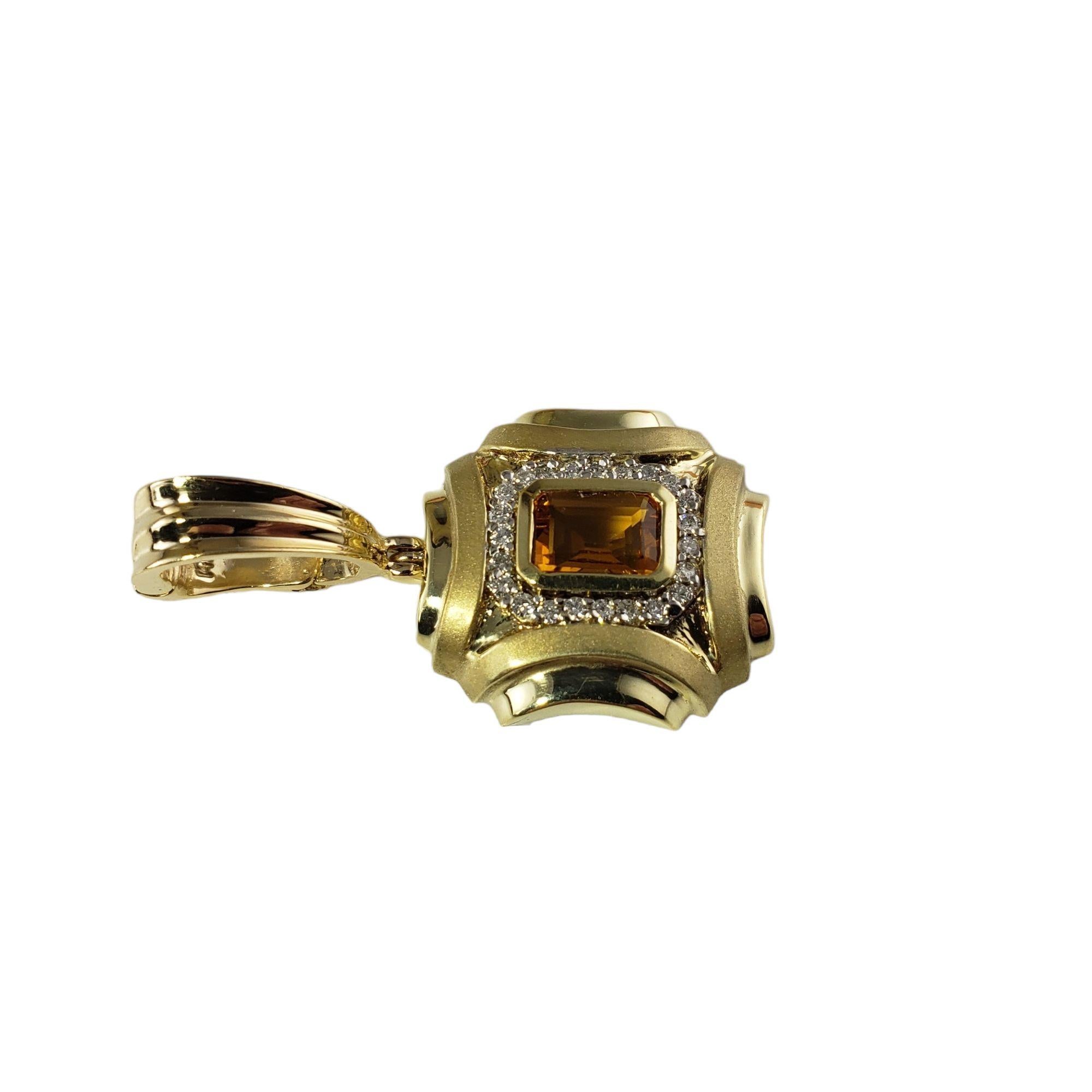 Emerald Cut 14 Karat Yellow Gold Citrine and Diamond Pendant #14026 For Sale