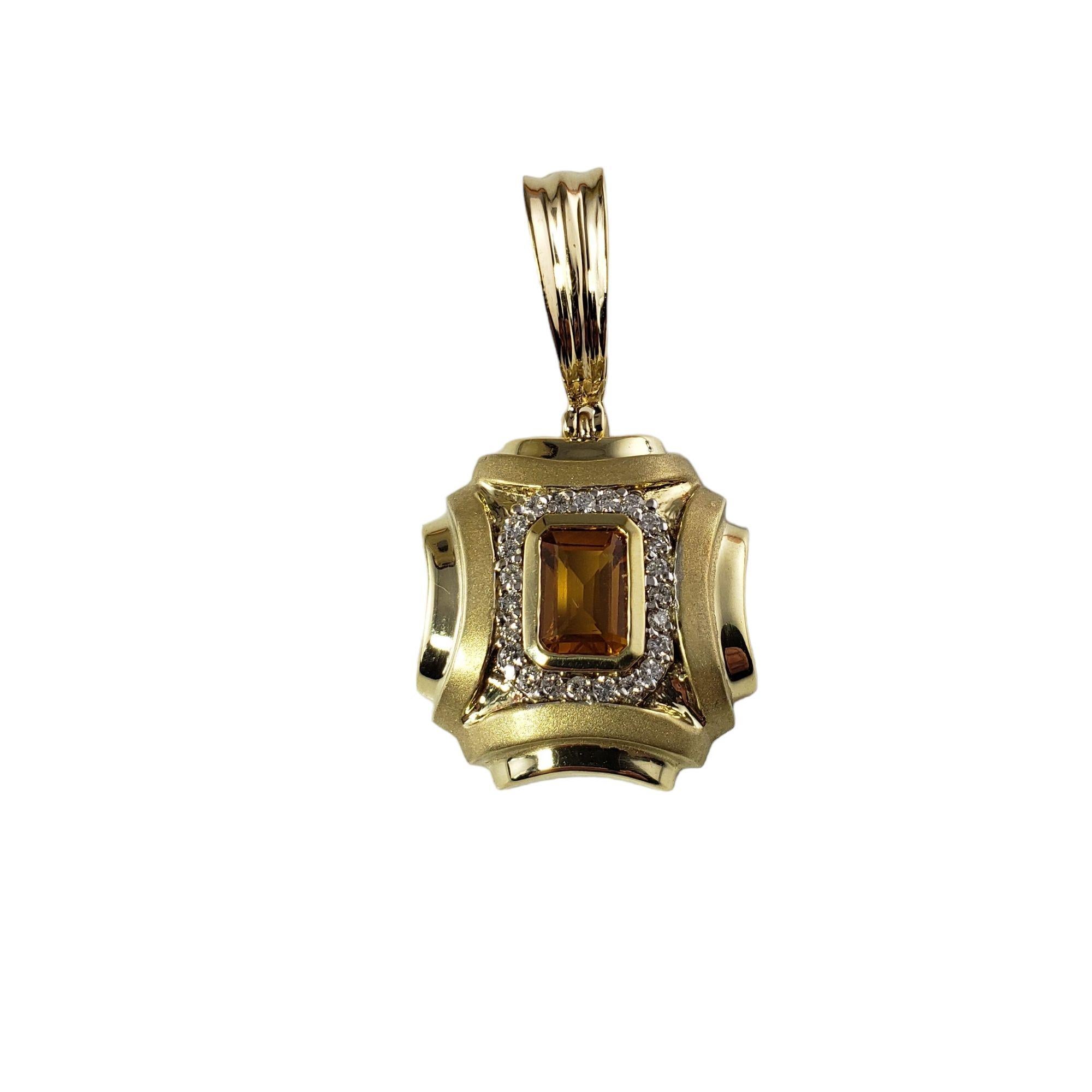 Women's 14 Karat Yellow Gold Citrine and Diamond Pendant #14026 For Sale