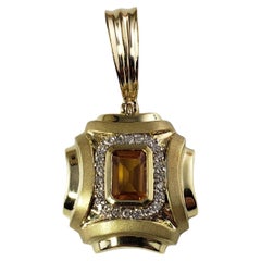 Vintage 14 Karat Yellow Gold Citrine and Diamond Pendant #14026
