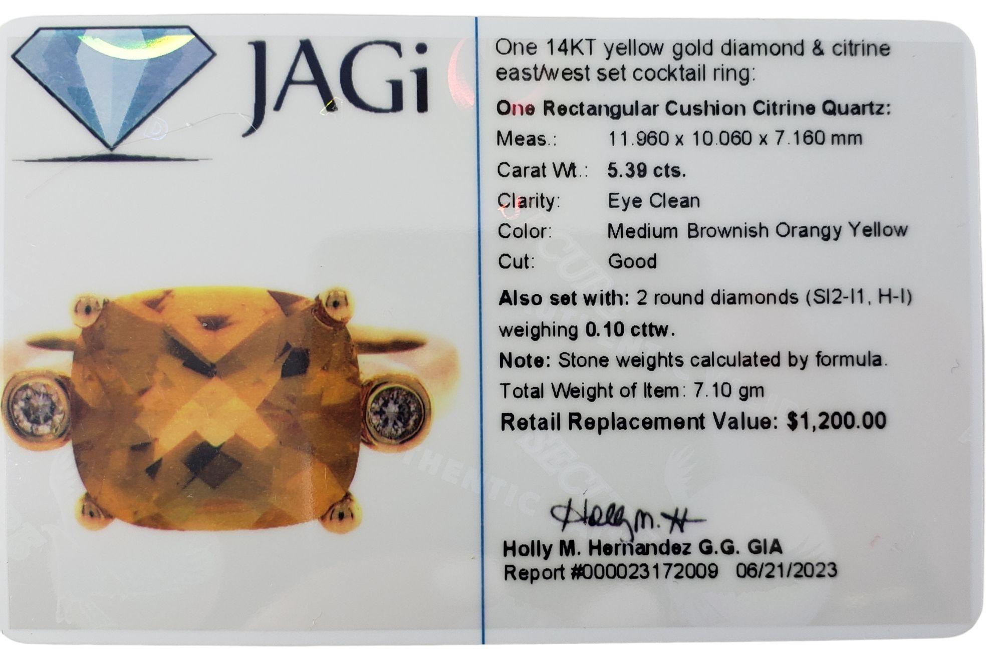 14 Karat Yellow Gold Citrine and Diamond Ring Size 7 #14835 For Sale 4